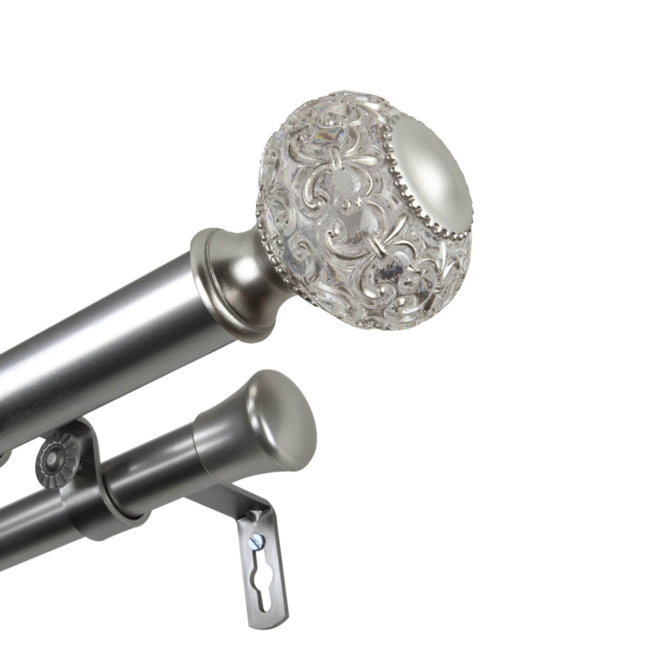 Hermosa Home Crystal 1" Diameter Decorative Window Double Curtain Rod 120-170" - Satin Nickel